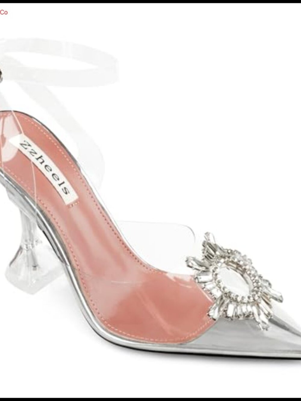 Clear Rhinestone Pointed Toe Pumps with Flared Block Heel & Ankle Strap